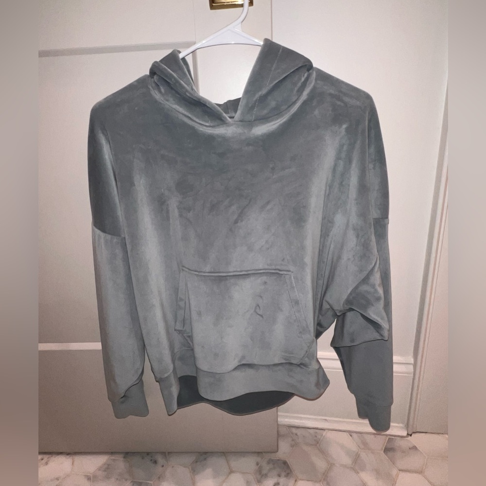 American Eagle, slate blue velvet pullover hoodie, XS